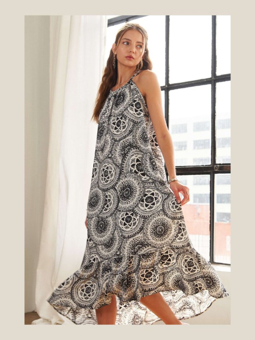 ADORA LA Black & White Halter Maxi Dress | Medium
